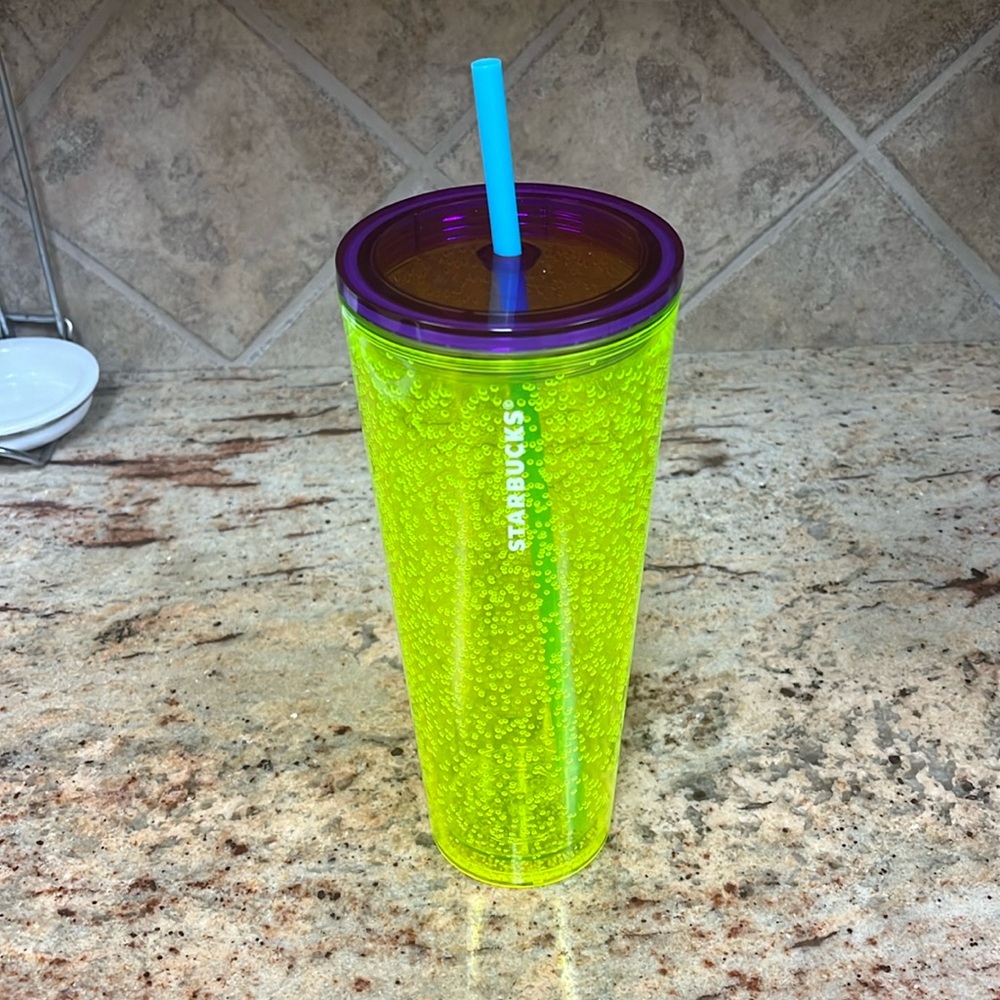 Neon Green/Yellow Bubble Starbucks Cup